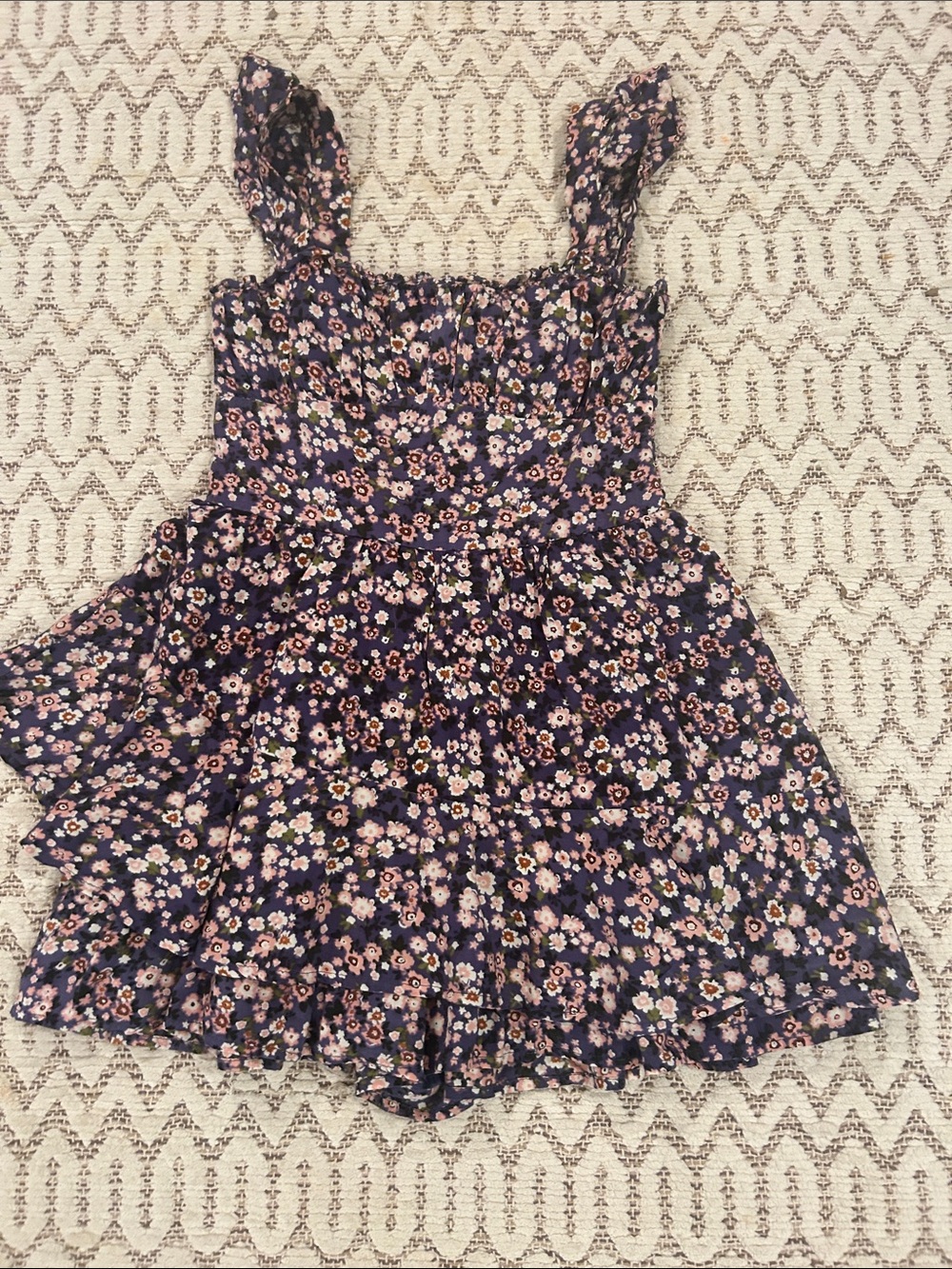 Rare Editions Navy Floral Ruffle-Strap Romper